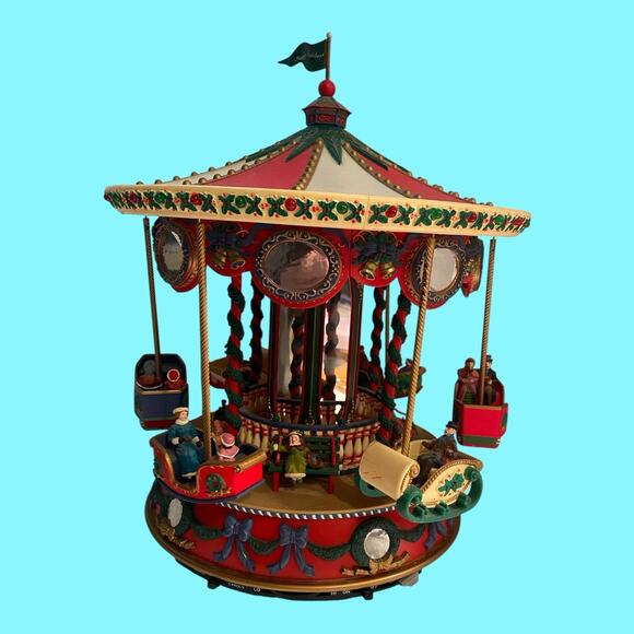 Vtg Mr Christmas Holiday Fair Carousel Flying Sleighs Merry Go Round 1996 VIDEO - Picture 11 of 13